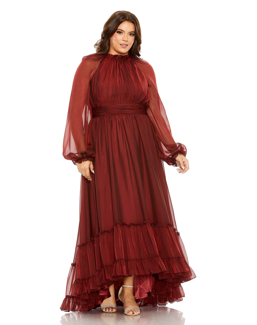 Plus Size Dresses Plus Size Puff Long Sleeve Formal Gown Garnet