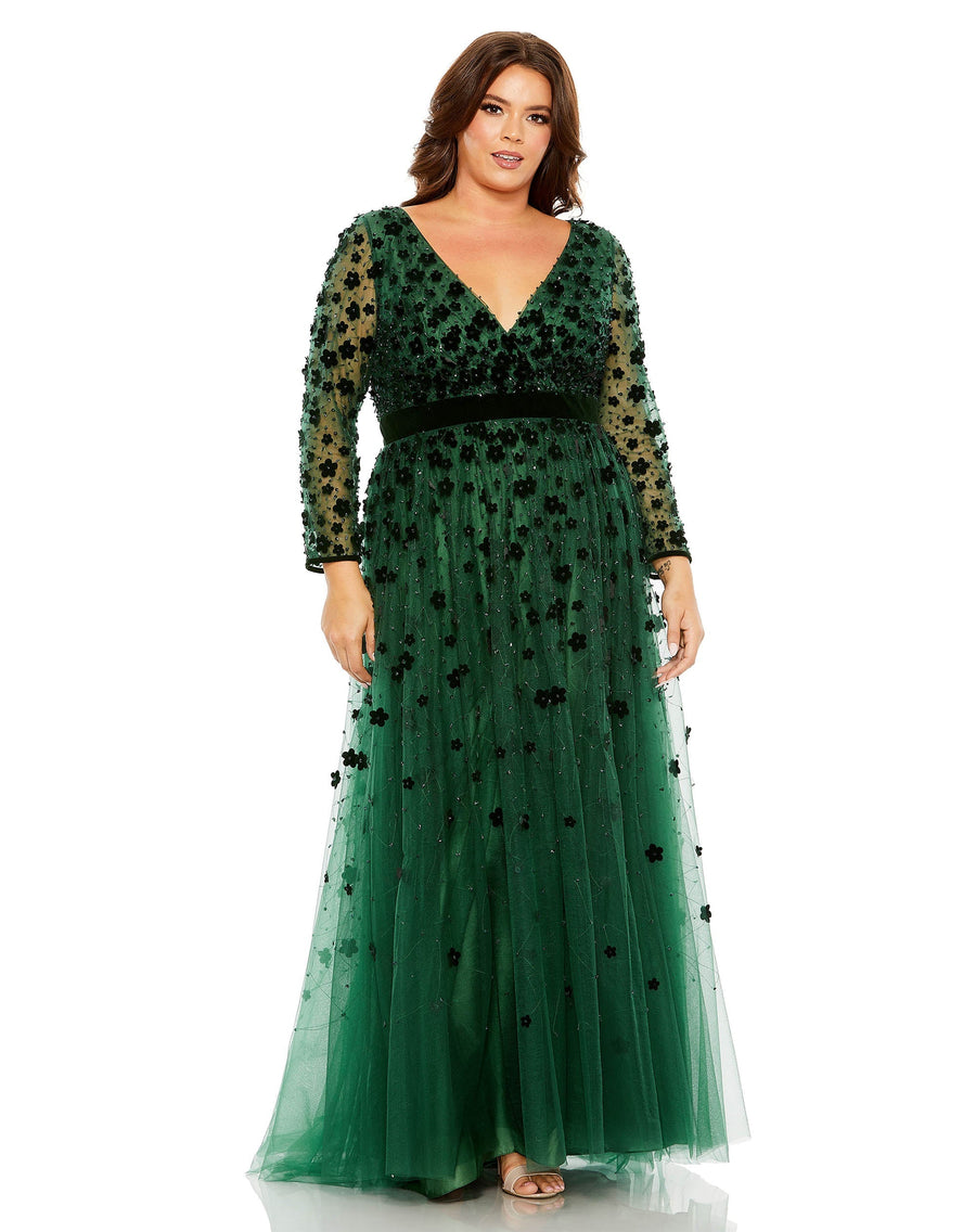 Plus Size Dresses  Long Sleeve Plus Size A Line Formal Gown Emerald