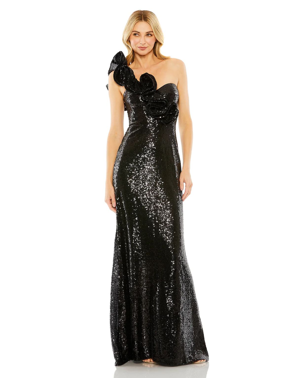 Prom Dresses Long Ruffled One Shoulder Prom Dress Black