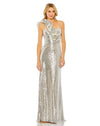 Prom Dresses Long Ruffled One Shoulder Prom Dress Nude Silver