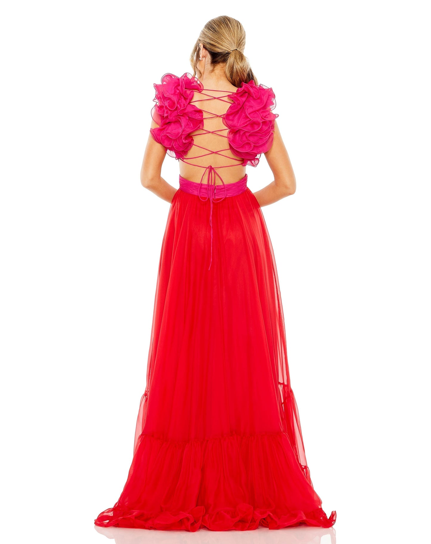 Prom Dresses Ruffle Tiered Cut Out Long Formal Prom Dress Red Pink