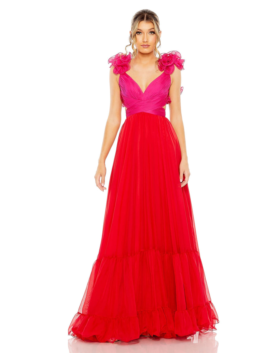 Prom Dresses Ruffle Tiered Cut Out Long Formal Prom Dress Red Pink