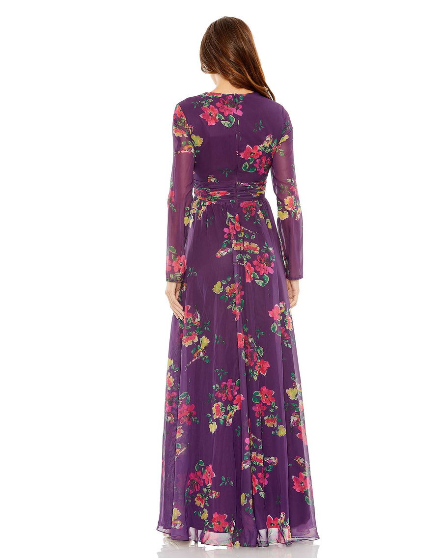Formal Dresses Printed Long Sleeve Formal Dress Purple Multi