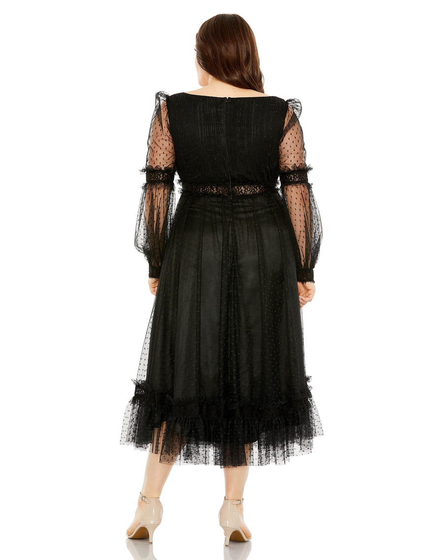 Plus Size Dresses Plus Size Long Sleeve Polka Midi Dress Black