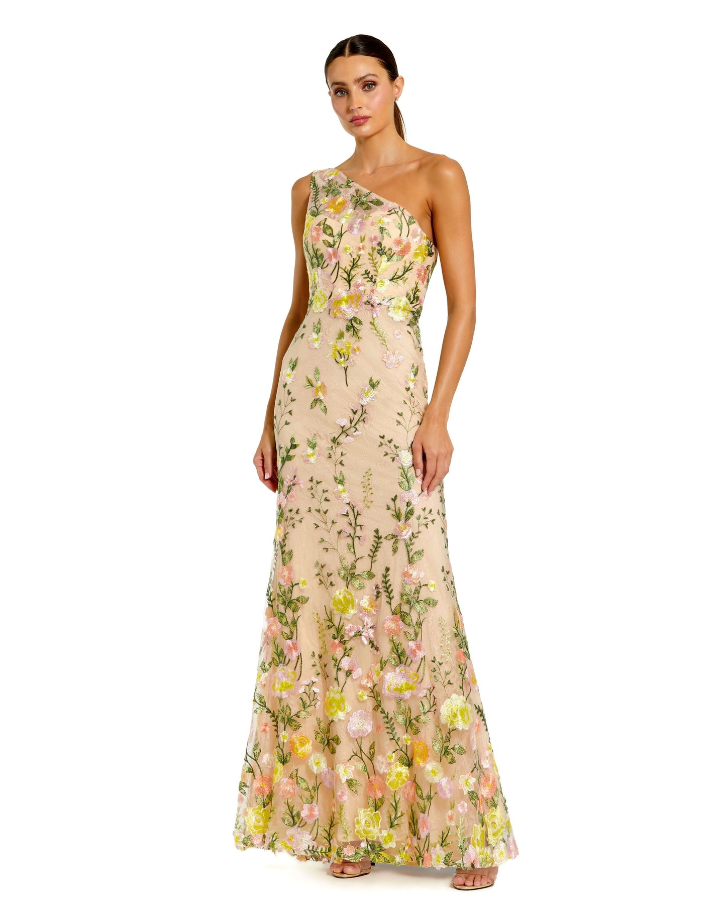 Formal Dresses Long Fitted Floral Prom Formal Dress Yellow Multi