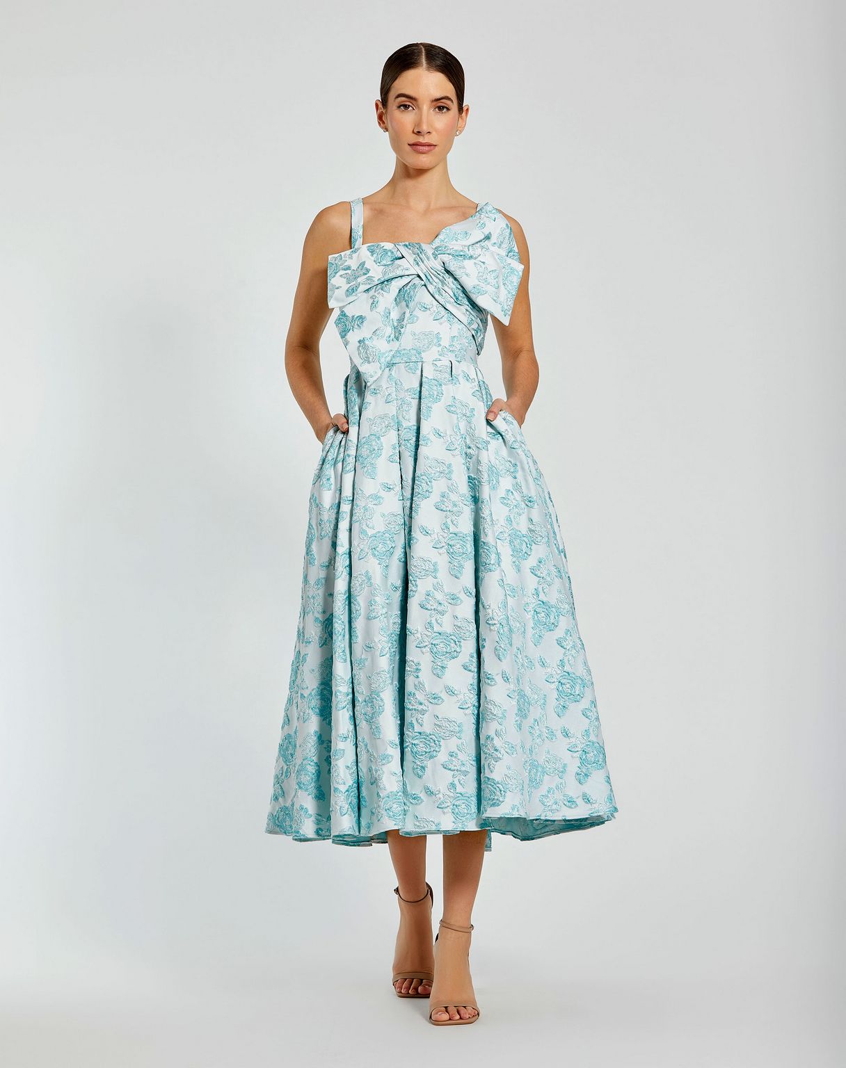 Cocktail Dresses Tea Length Floral Midi Cocktail Dress Seafoam
