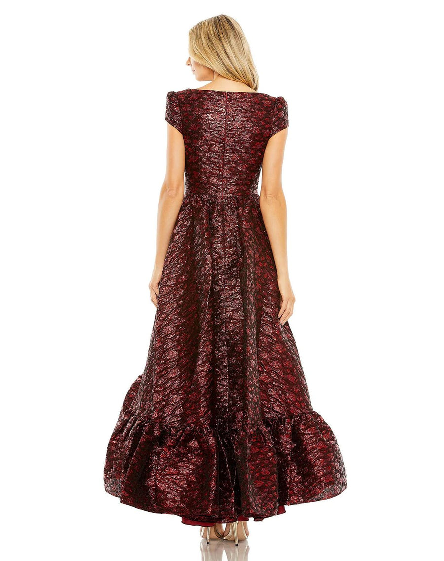 Formal Dresses High Low Short Sleeve Brocade Formal Dress Ruby
