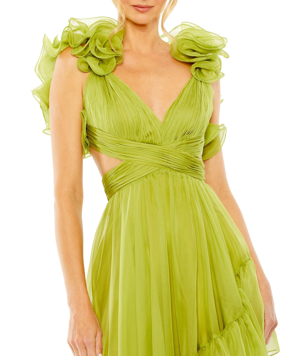 Cocktail Dresses Ruffle Tiered Cut Out High Low Gown Apple Green