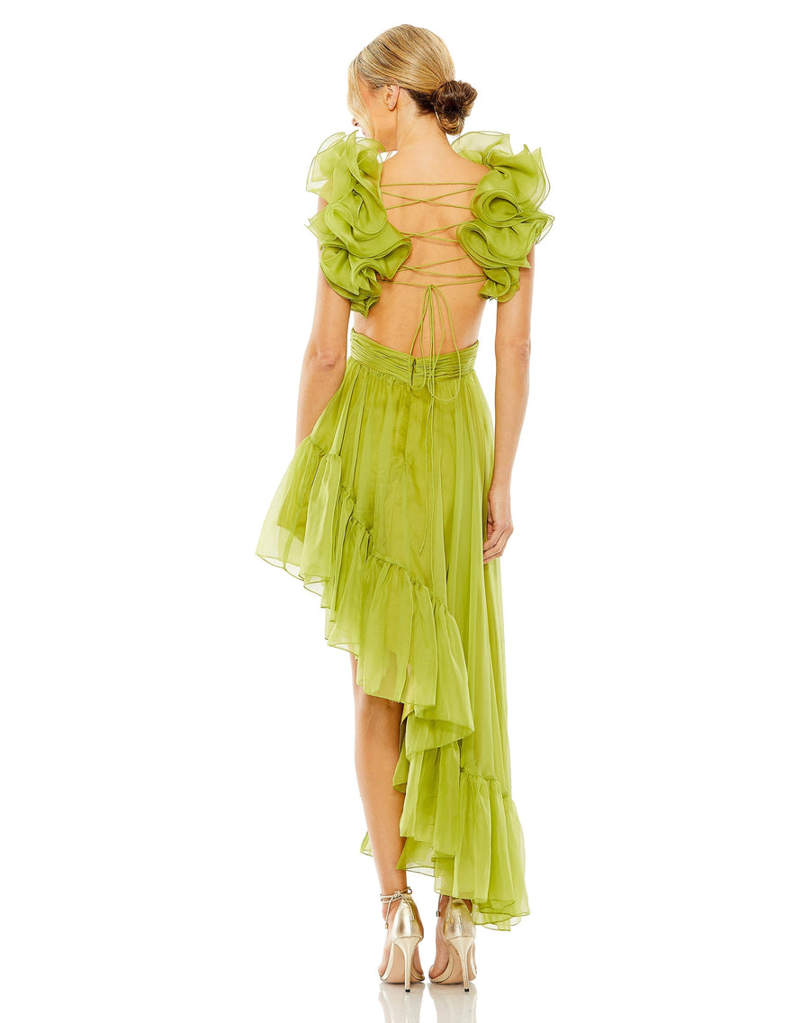 Cocktail Dresses Ruffle Tiered Cut Out High Low Gown Apple Green