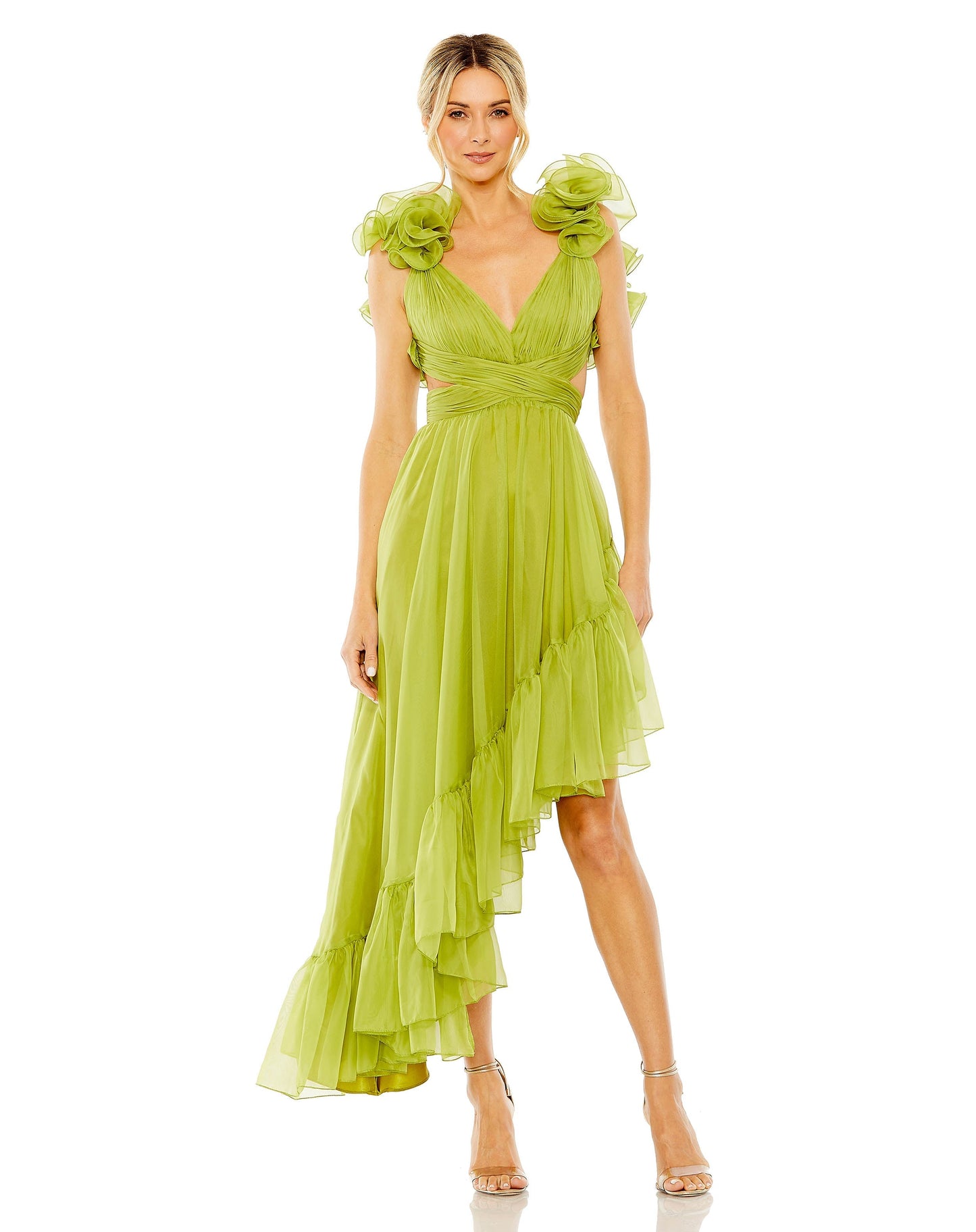 Cocktail Dresses Ruffle Tiered Cut Out High Low Gown Apple Green