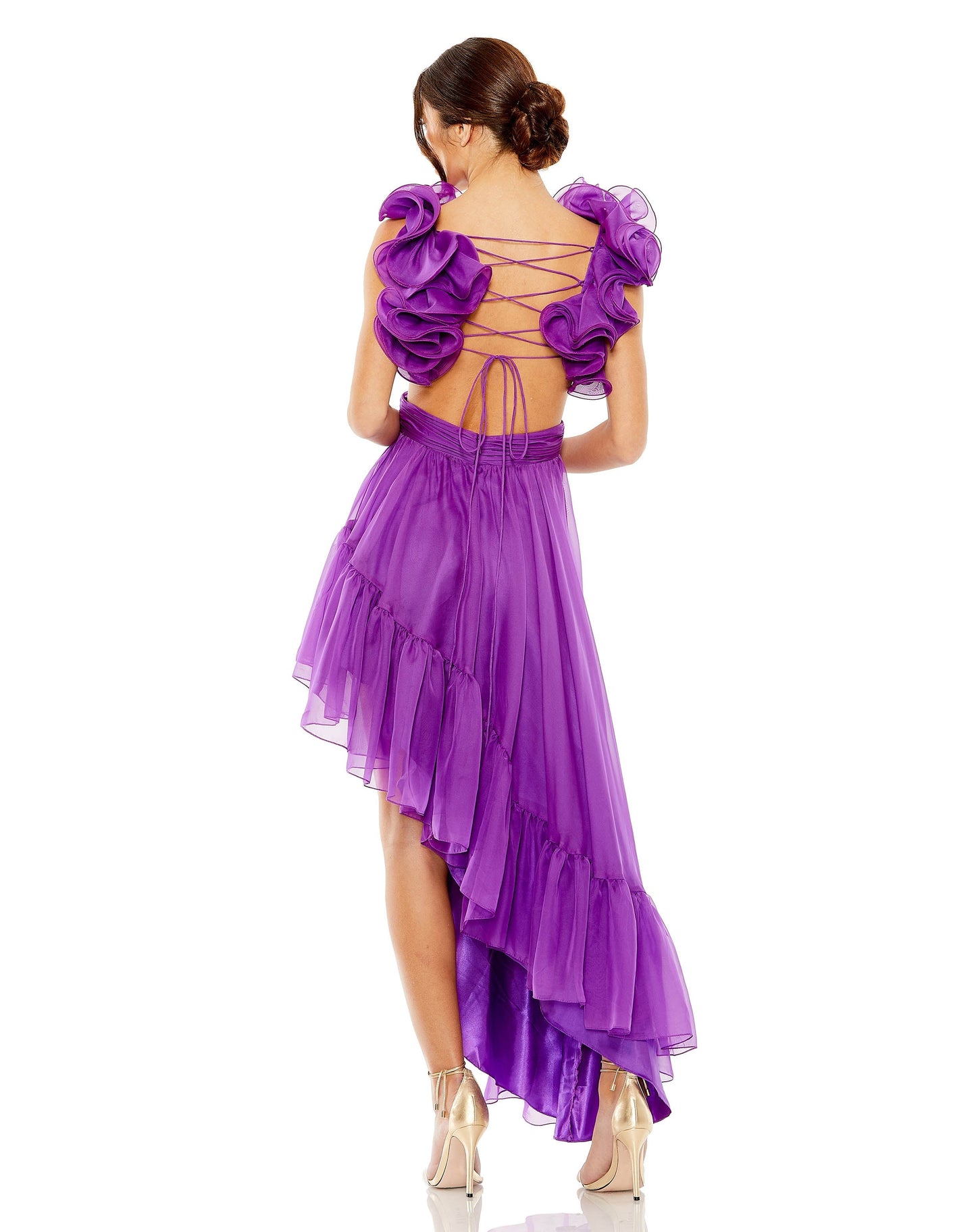 Cocktail Dresses Ruffle Tiered Cut Out High Low Gown Orchid