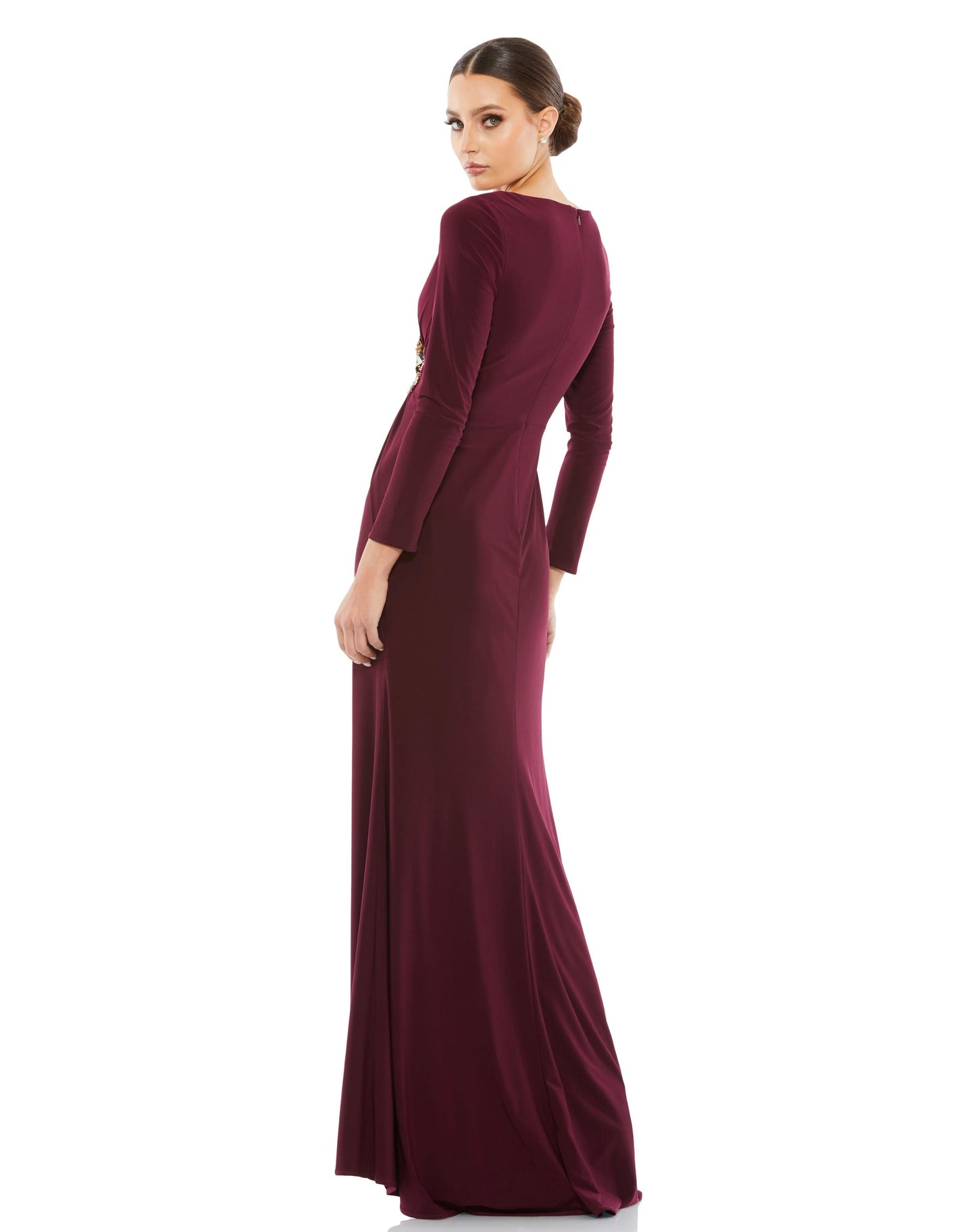 Formal Dresses Petite Wrap Long Sleeve Formal Dress Berry