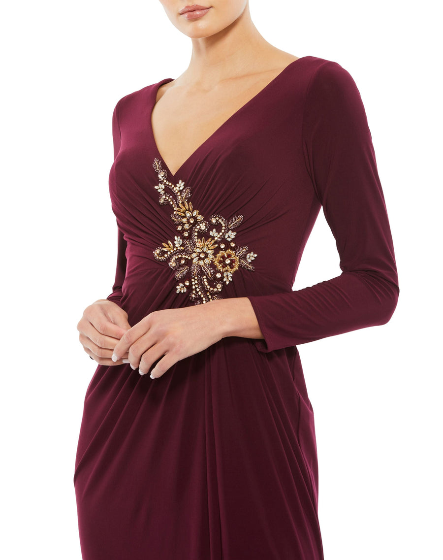 Formal Dresses Petite Wrap Long Sleeve Formal Dress Berry