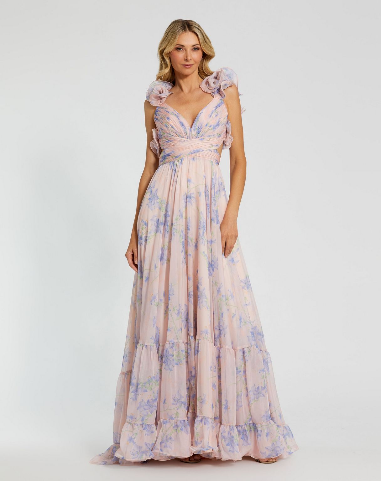 Prom Dresses Pleated Long Formal Floral A Line Prom Dress Violet Multi