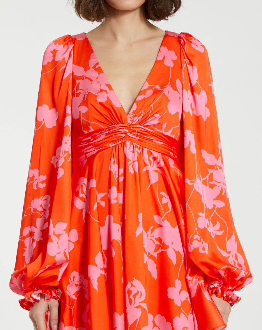 Cocktail Dresses Short Printed Cocktail Long Sleeve Mini Dress Sunset Multi