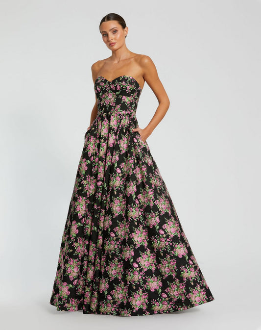 Prom Dresses Long Floral A Line Formal Prom Dress Black Multi