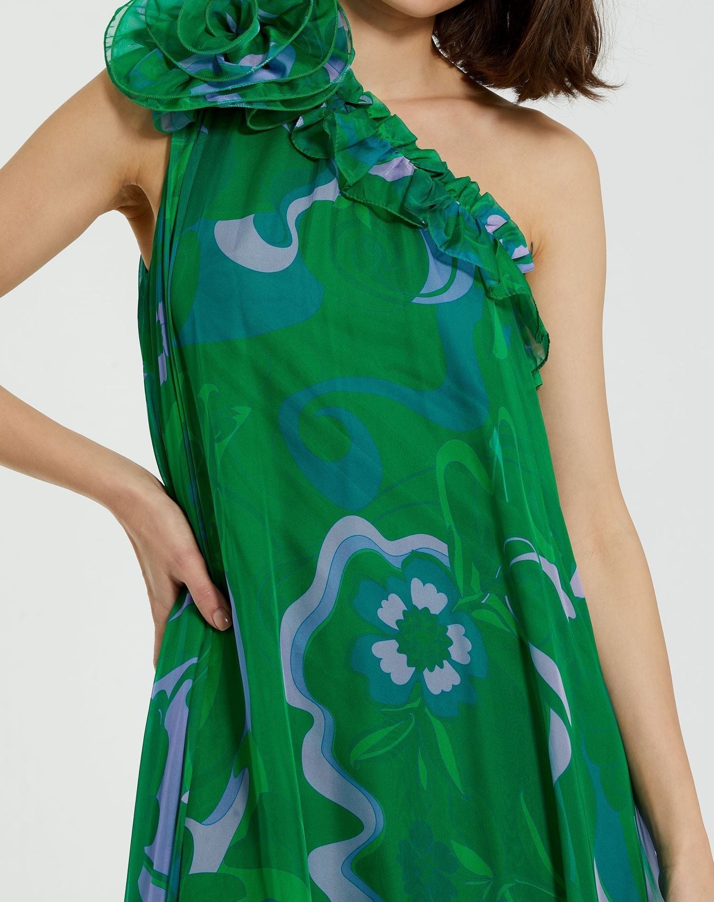 Formal Dresses Long Rose Ruffle Formal Prom Dress Green Multi