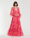 Formal Dresses Long Sleeve Printed Formal Prom A Line Dress Hibiscus Multi