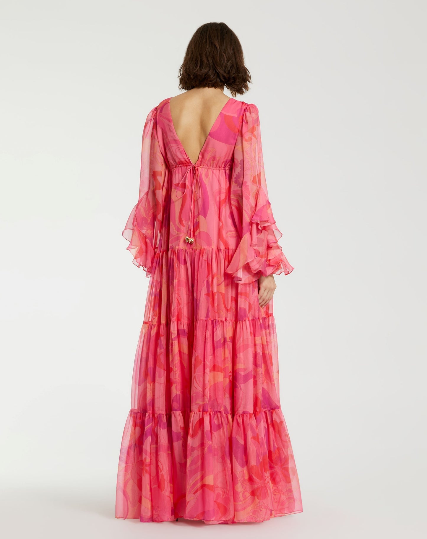 Formal Dresses Long Sleeve Printed Formal Prom A Line Dress Hibiscus Multi