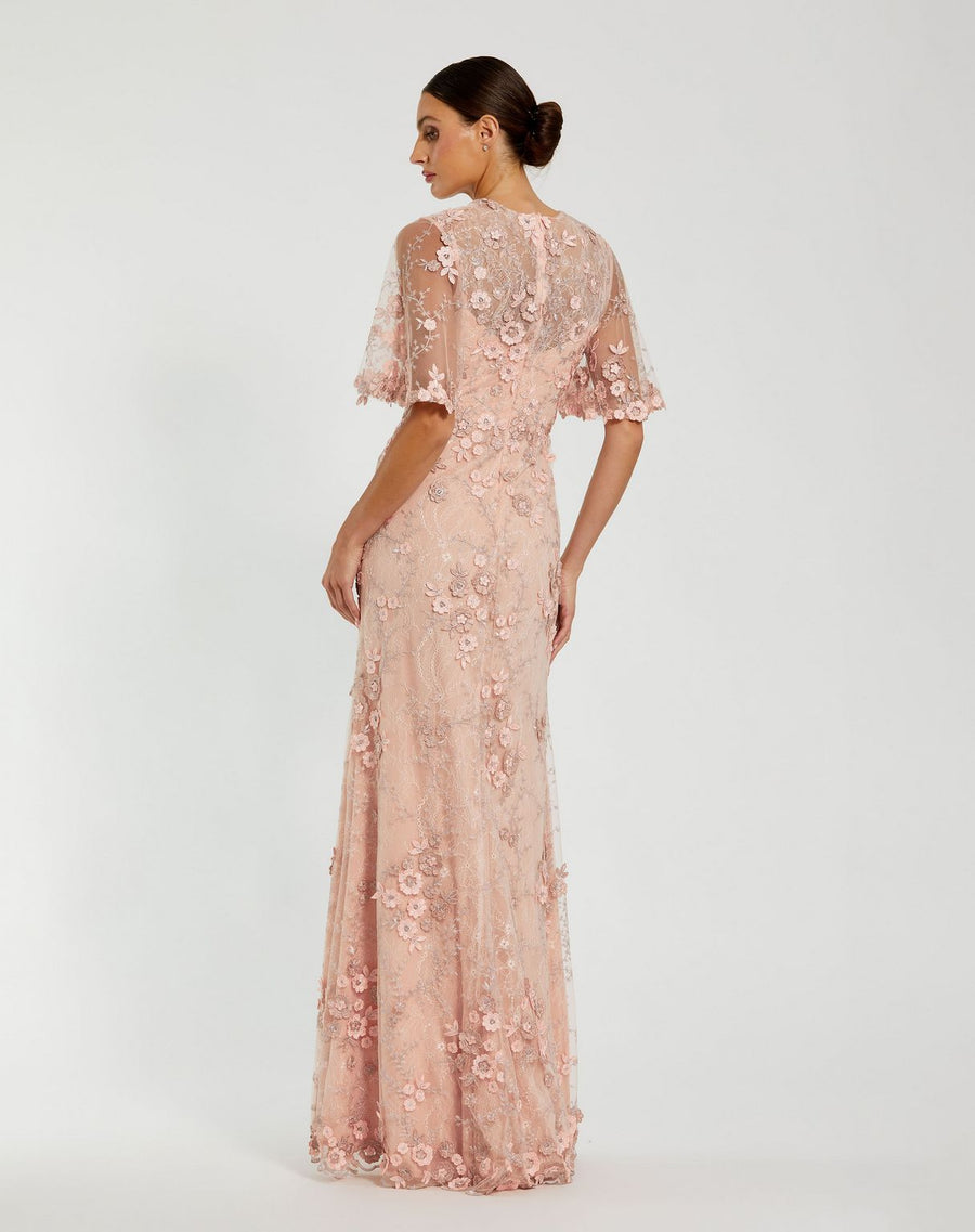 Formal Dresses Long Formal  Floral Applique Evening Dress Rose
