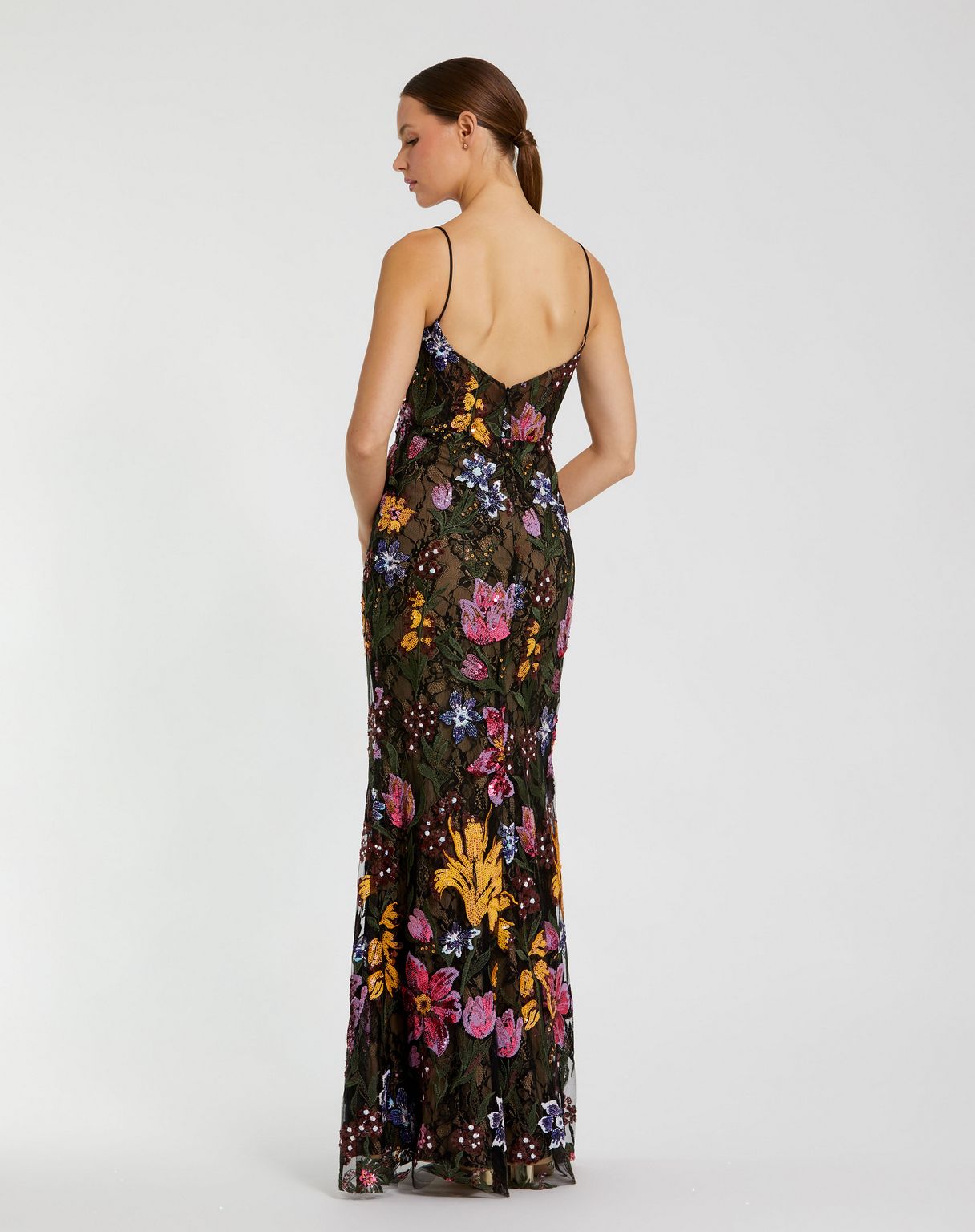 Prom Dresses Long Formal Fitted Floral Lace Prom Dress  Black Multi