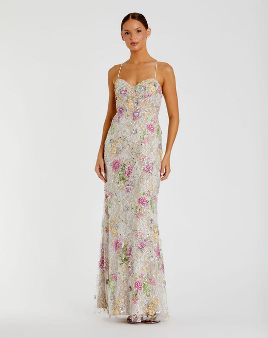 Prom Dresses Prom Long Floral Sequin Lace Formal Dress Ivory Multi