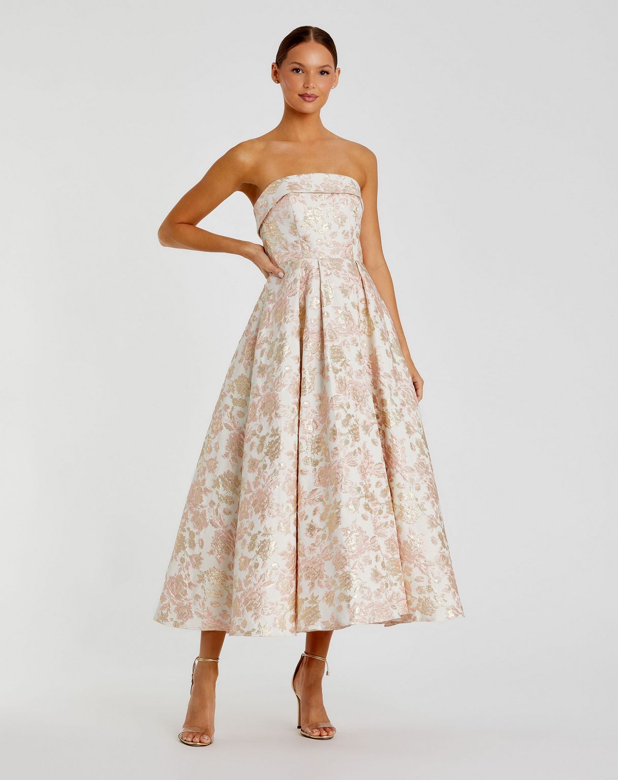 Cocktail Dresses Tea Length Floral A Line Cocktail Dress  Blush Multi