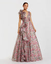 Prom Dresses Formal Long Ruffle Prom Print Dress Pink Multi