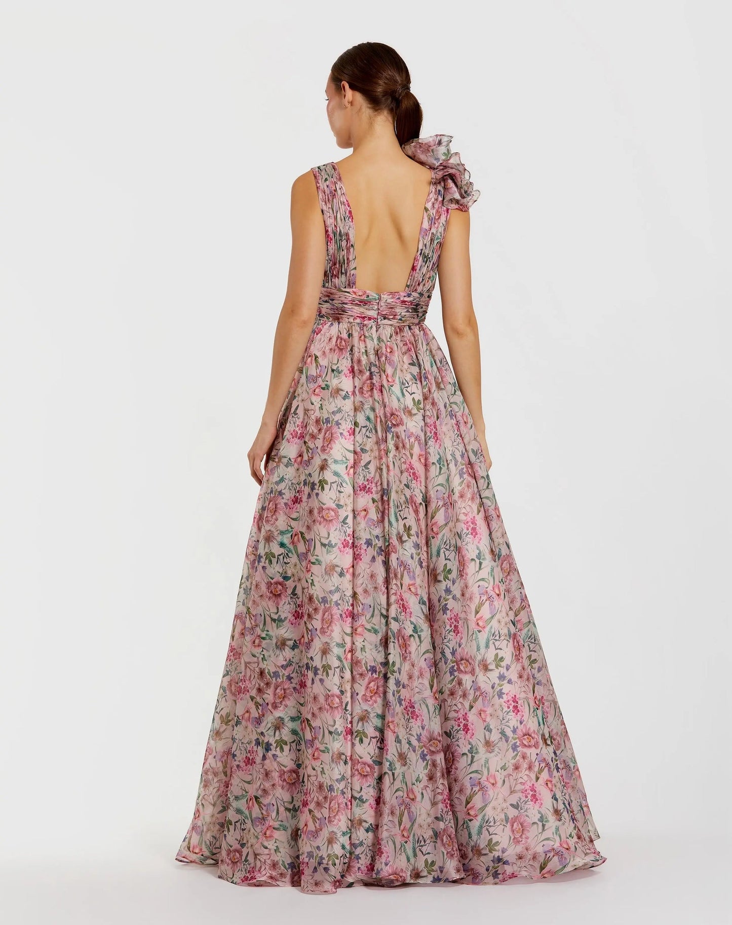 Prom Dresses Formal Long Ruffle Prom Print Dress Pink Multi