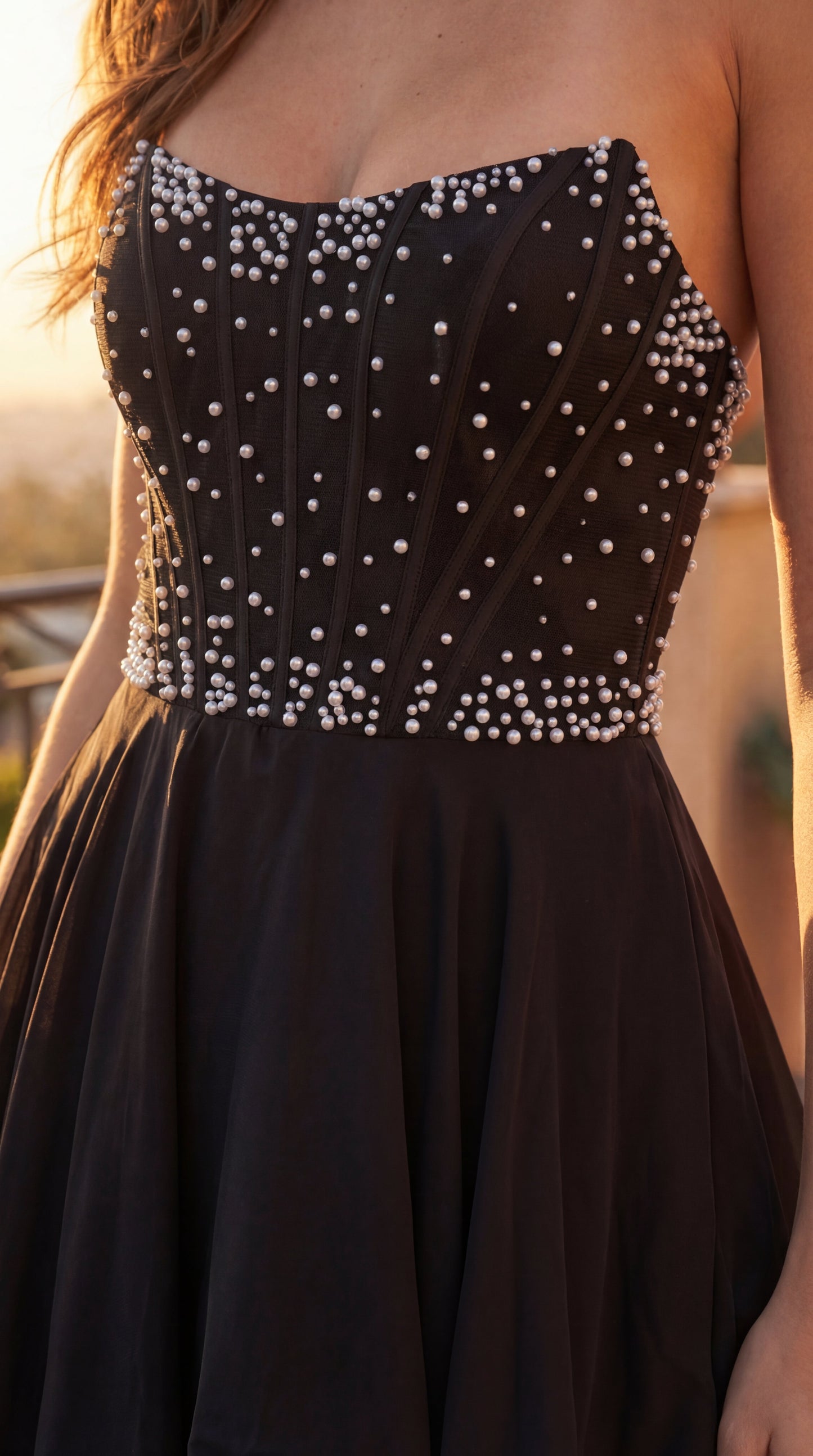 لؤلؤة Ballgown مشد طويل فستان الحفلة الراقصة مطرز