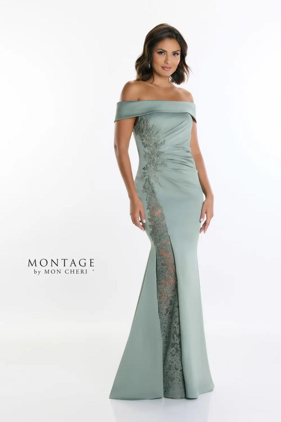 Formal Dresses Long Formal Beaded Lace Applique Evening Dress Sage
