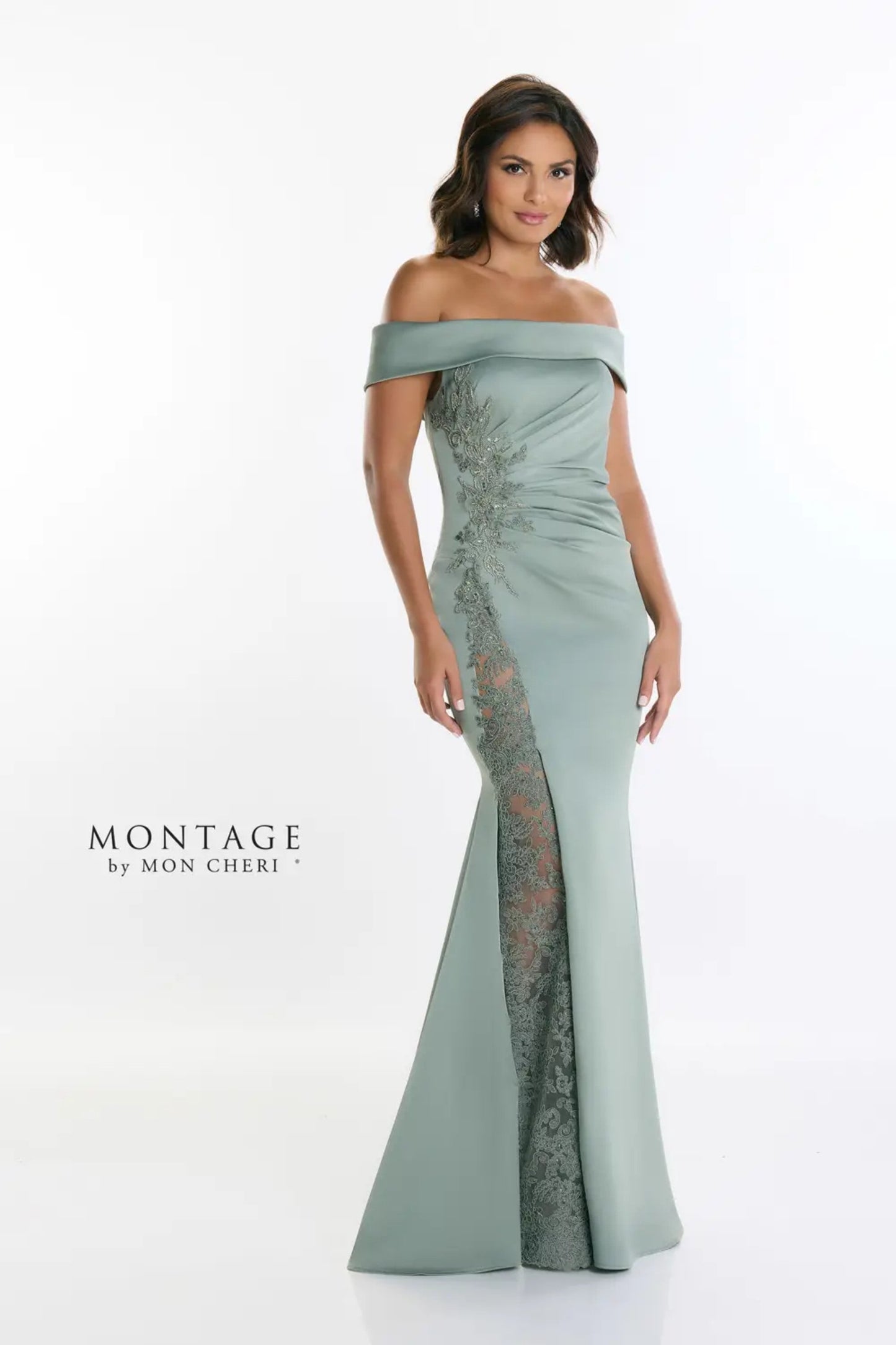 Formal Dresses Long Formal Beaded Lace Applique Evening Dress Sage