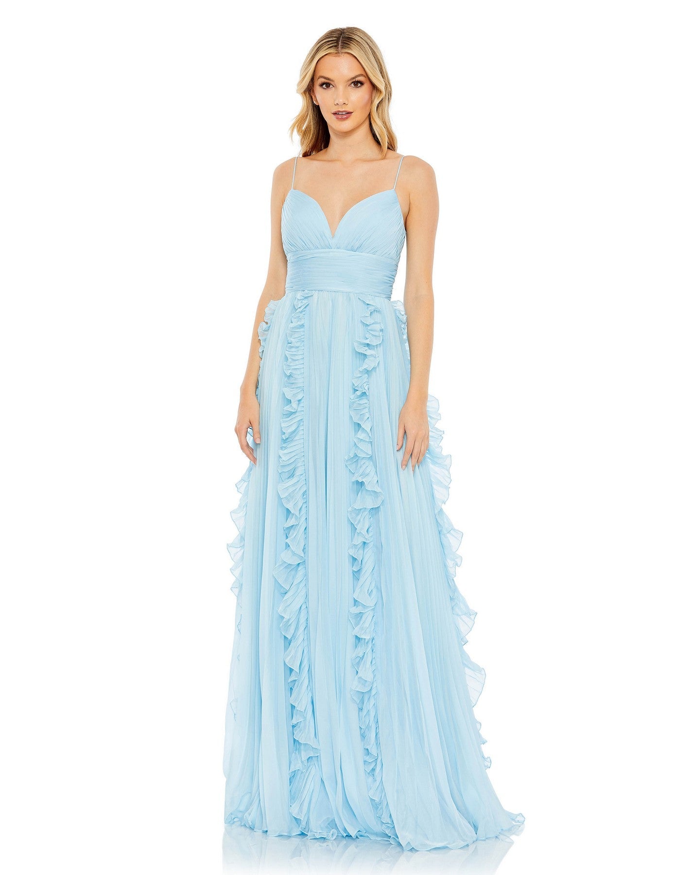 Prom Dresses Long Pleated Formal Prom Ruffle Dress Powder Blue