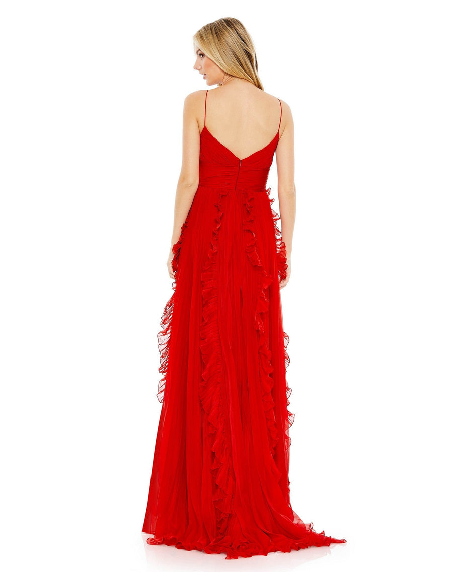 Prom Dresses Long Pleated Formal Prom Ruffle Dress Powder Red