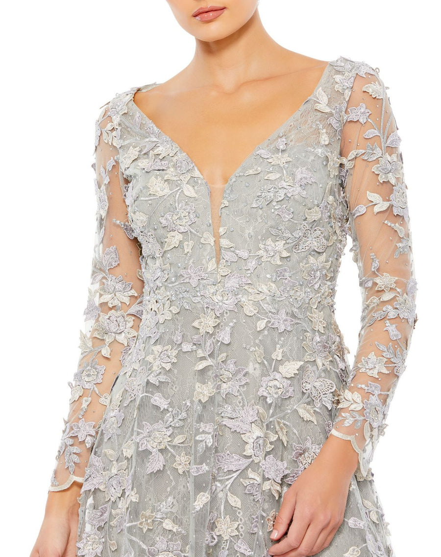 Mother of the Bride Dresses Long Sleeve Floral Formal Dress Platinum