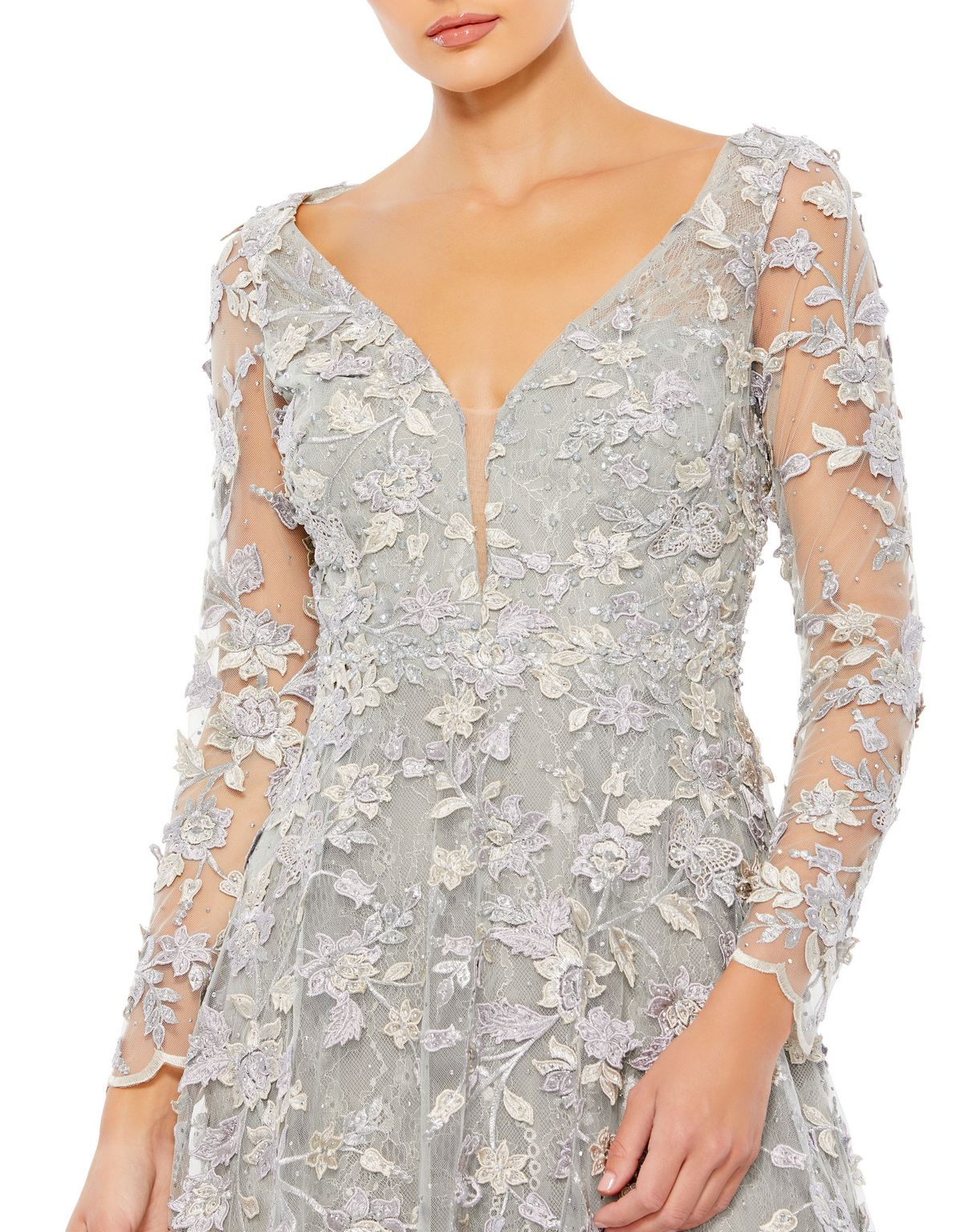 Mother of the Bride Dresses Long Sleeve Floral Formal Dress Platinum