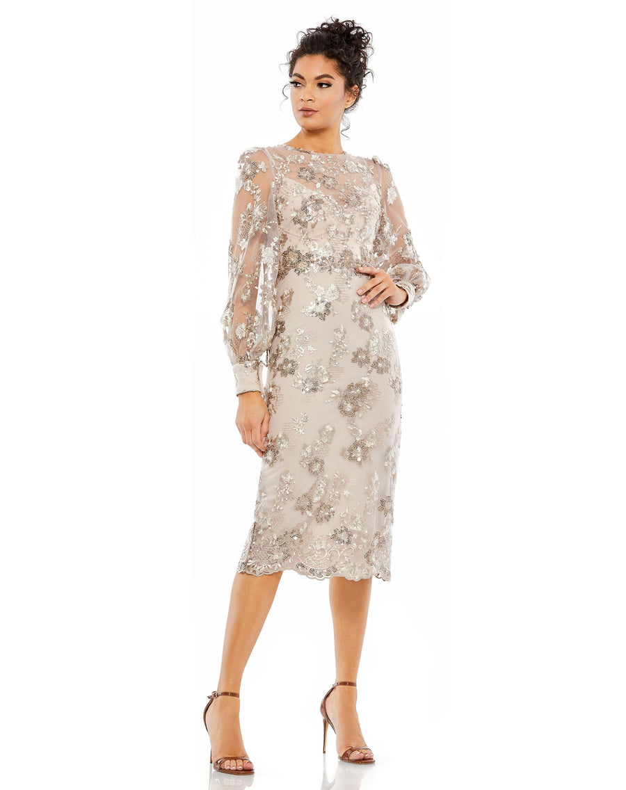 Cocktail Dresses Formal Long Sleeve Midi Dress Mocha