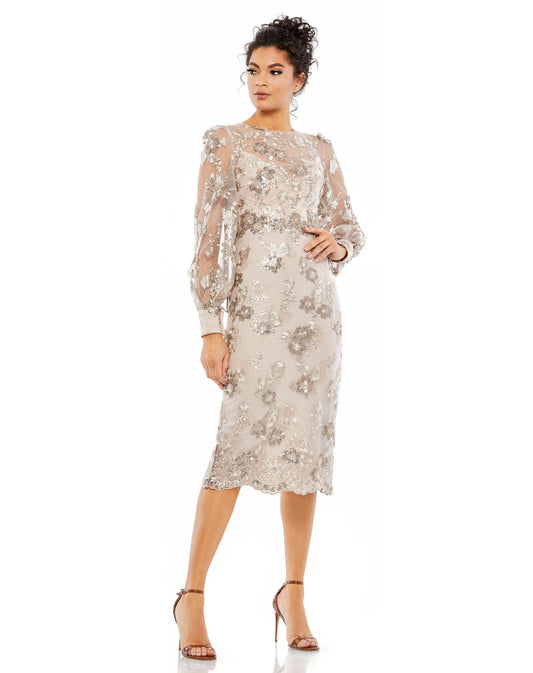 Cocktail Dresses Formal Long Sleeve Midi Dress Mocha