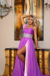 Prom Dresses Long Beaded A Line Slit Formal Prom Dress Violet Pink