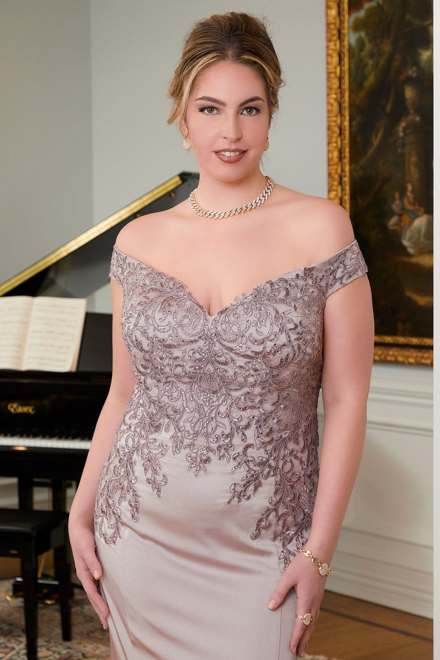 فستان سهرة طويل مكشوف الكتفين من MGNY Madeline Gardner New York 71616