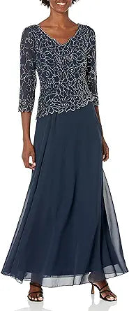 فستان رسمي طويل من مجموعة J Kara Navy16W للبيع