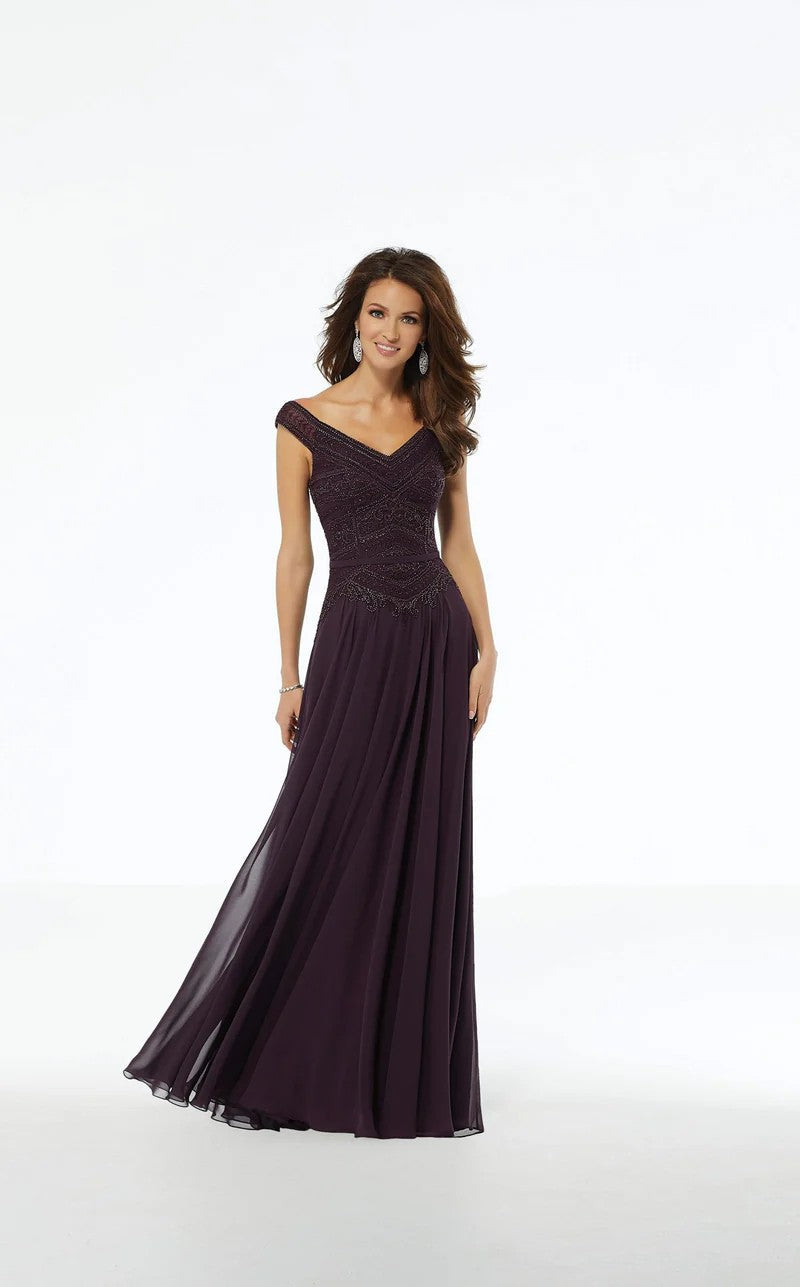 Formal Dresses Beaded Long Formal A Line Evening Dress Eggplant