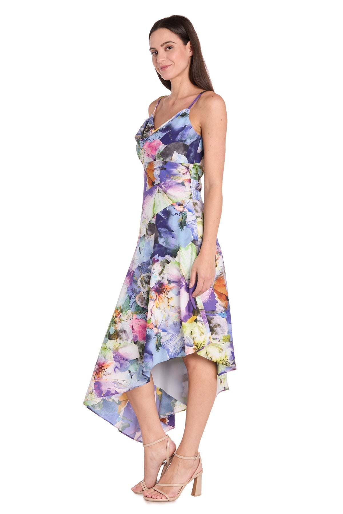 Cocktail Dresses High Low Cocktail Printed Dress Blue/Multi