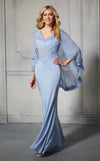 Mother of the Bride Dresses Beaded Long Formal Capelet Evening Dress Sky