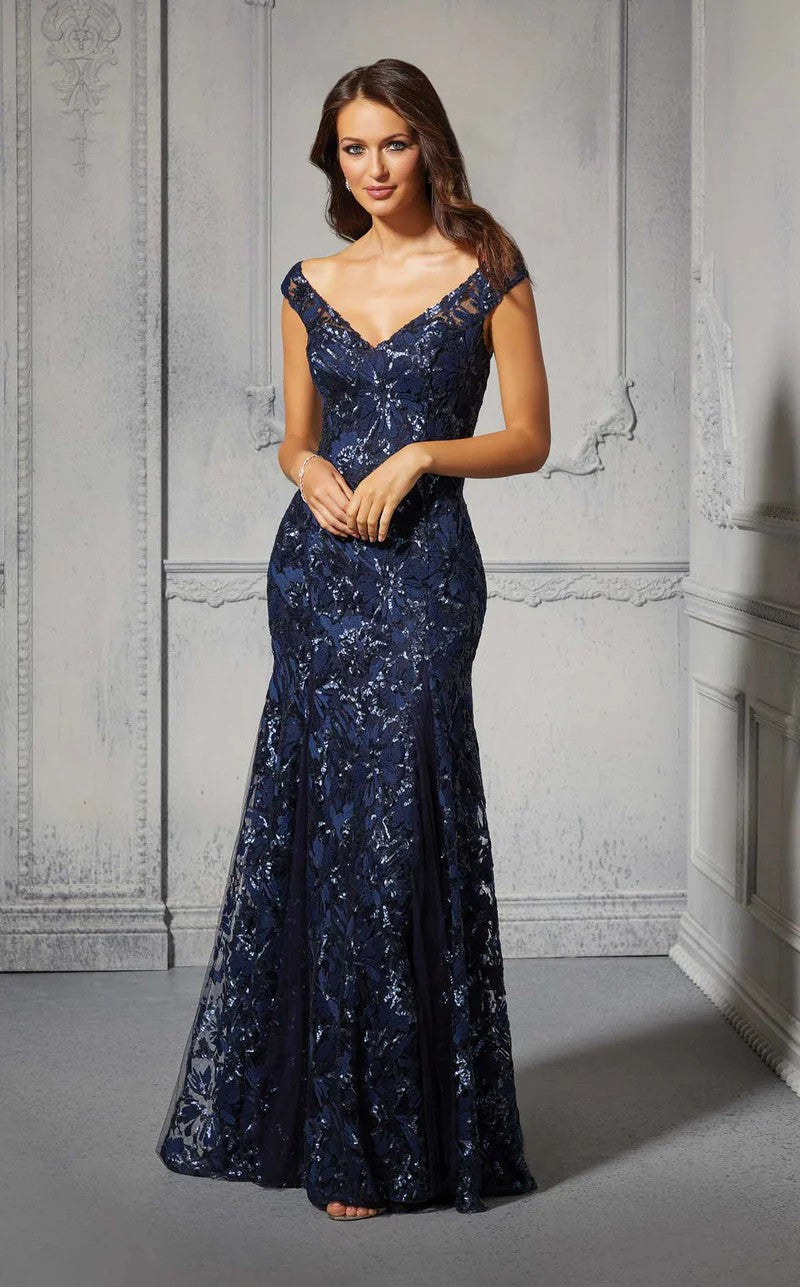 Formal Dresses Long Formal Floral Sequin Evening Dress Navy
