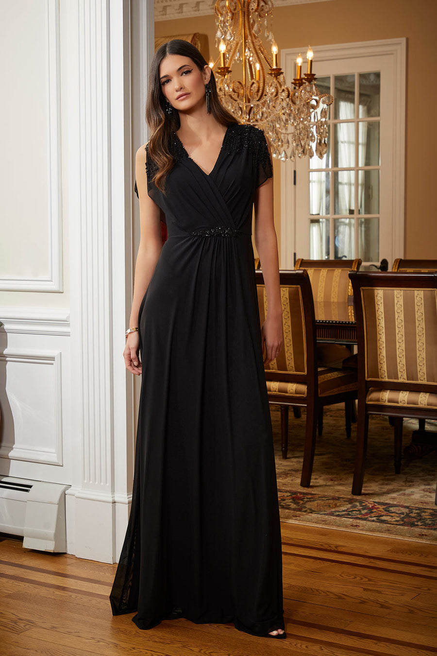 Mother of the Bride Dresses Evening Gown Beaded Long Formal Dress Black