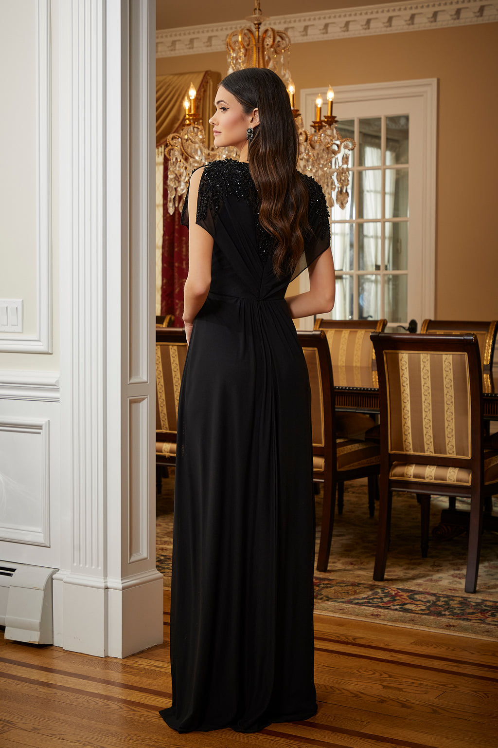 Mother of the Bride Dresses Evening Gown Beaded Long Formal Dress Black