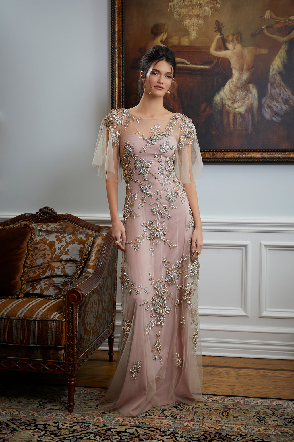 فستان رسمي طويل مطرز بالخرز من MGNY Madeline Gardner، نيويورك 72837