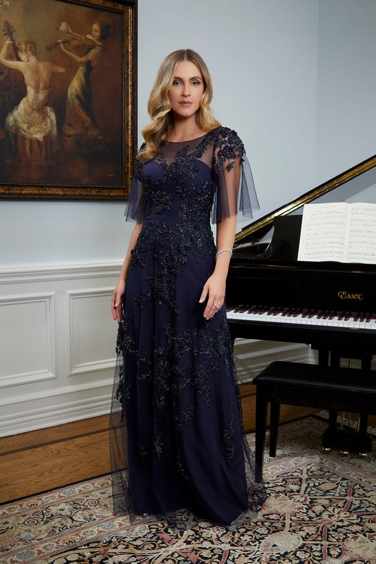 فستان MGNY Madeline Gardner New York 72837 باللون الكحلي مقاس 10 تخفيض