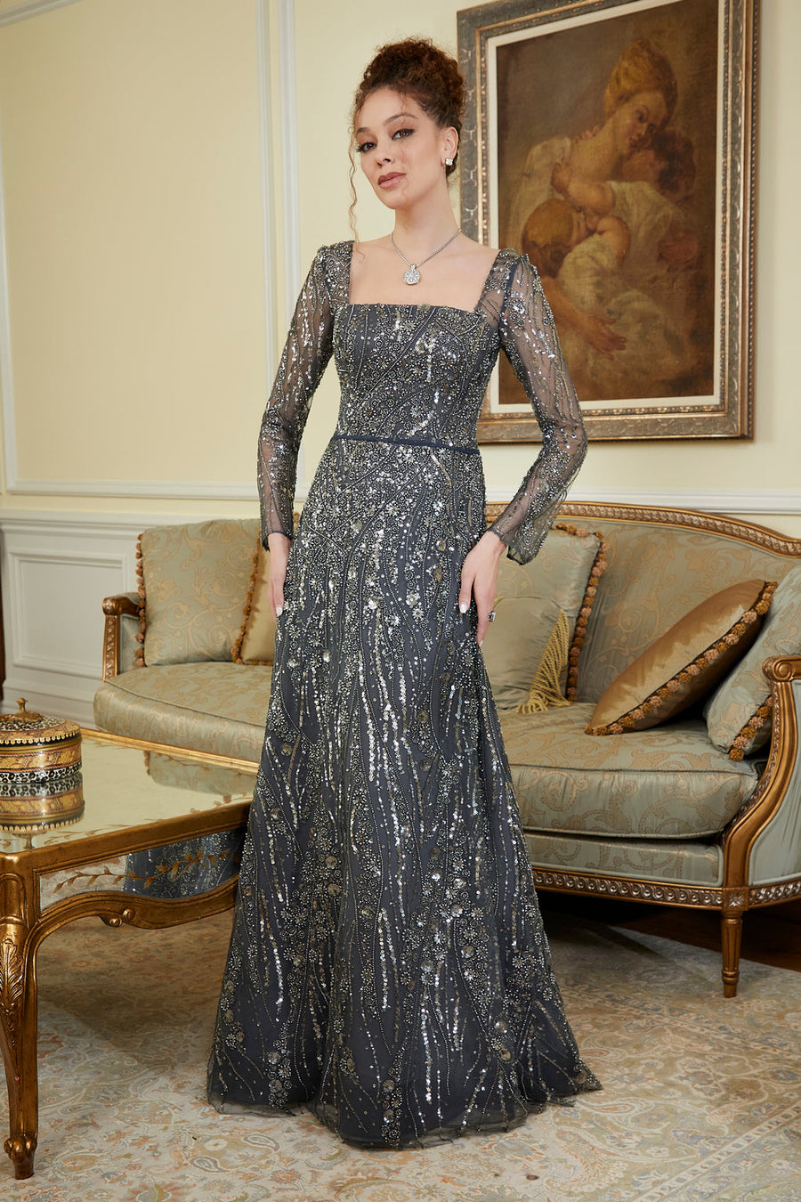 فستان طويل مطرز بالخرز من MGNY Madeline Gardner New York 72843 لوالدة العروس